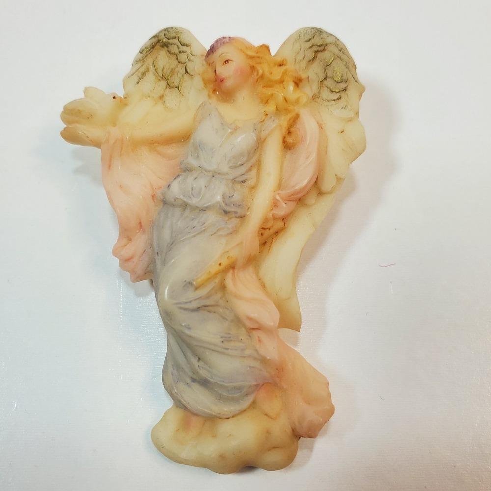 Vintage 1995 Roman Inc Pastel Carved Look Resin Angel Brooch Pin